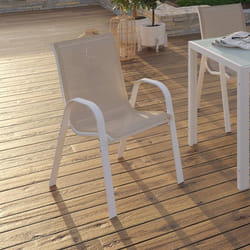 ID Market Lyma chaise d'extérieur Terrace Siège respirant Dossier grillagé Acier, Textile Beige, Blanc