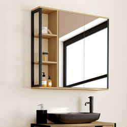 IDMARKET Meuble de rangement suspendu avec miroir et étagères pour salle de bain DETROIT design industriel