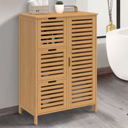 IDMARKET Meuble de rangement salle de bain bambou BEA 3 tiroirs avec placard