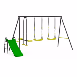 Retrouvez toutes les sensations de la balançoire 3 agrès avec toboggan et partagez-les avec toute votre famille ! Cet ensembl ...