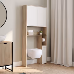 IDMARKET Meuble étagère dessus WC WALLIS bois façon hêtre et blanc