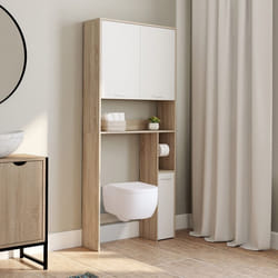 IDMARKET Meuble étagère dessus WC WALLIS bois façon hêtre et blanc