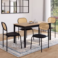 IDMARKET Lot de 4 chaises vintage CLOTILDE en métal noir et dossier cannage pour salle à manger