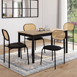 IDMARKET Lot de 4 chaises vintage CLOTILDE en métal noir et dossier cannage pour salle à manger