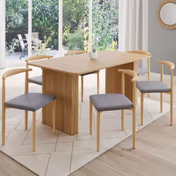 IDMARKET Lot de 6 chaises NOE en imitation bois et assise en tissu gris clair pour salle à manger