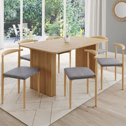 IDMARKET Lot de 6 chaises NOE en imitation bois et assise en tissu gris clair pour salle à manger