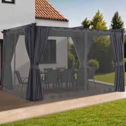 IDMARKET Pergola édition intégrale moustiquaire toit rétractable 3x4M et 4 rideaux gris