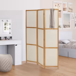 IDMARKET Paravent intérieur bois et tissu beige