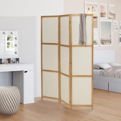 IDMARKET Paravent intérieur bois et tissu beige
