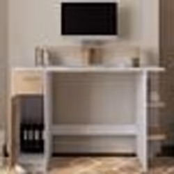 IDMARKET Bureau avec rangement MAY support ordinateur blanc et bois