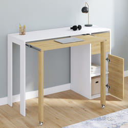 IDMARKET Bureau extensible RON avec colonne de rangement tiroir et placard blanc et bois
