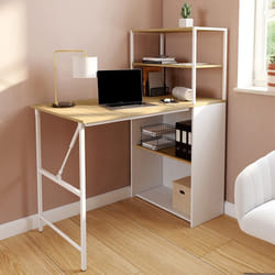 IDMARKET Bureau bibliothèque pliable RAY plateau rabattable bois façon hêtre et blanc