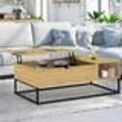 IDMARKET Table basse plateau relevable rectangulaire DETROIT avec rangements design industriel