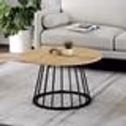 IDMARKET Table basse ronde YUNA 70 cm plateau bois et pied filaire en métal noir