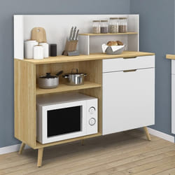 ID MARKET buffet  1 porte et 1 tiroir 120 cm Moderne bois effet hêtre et blanc