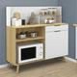 IDMARKET Buffet bas de cuisine 120 CM OLAF plan de travail H.83 cm 1 porte + 1 tiroir façon hêtre et blanc