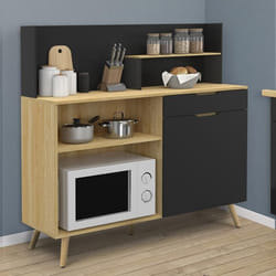 ID MARKET buffet  1 porte et 1 tiroir 120 cm Moderne bois effet hêtre et noir