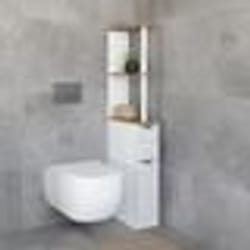 IDMARKET Meuble WC étagère WILLY 2 portes motif terrazzo et hêtre