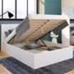IDMARKET Lit coffre double SEASIDE avec tête de lit et sommier 160 x 200 cm blanc