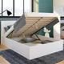 IDMARKET Lit coffre double SEASIDE avec tête de lit et sommier 160 x 200 cm blanc