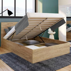 IDMARKET Lit coffre double SEASIDE avec tête de lit et sommier 160 x 200 cm façon hêtre