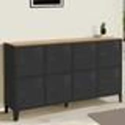 IDMARKET Buffet casier 139 cm ESTER 8 portes en métal noir plateau bois design industriel