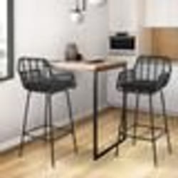 IDMARKET Lot de 2 tabourets de bar SUMMER avec accoudoirs effet rotin noir pied métal noir