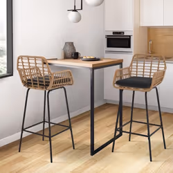 IDMARKET Lot de 2 tabourets de bar SUMMER effet rotin beige pied metal noir avec accoudoirs