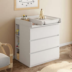 IDMARKET Commode à langer évolutive AMBRE blanc 3 tiroirs table à langer et 2 étagères amovibles
