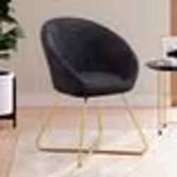IDMARKET Fauteuil rond ANGELINA gris en velours pieds croisés dorés