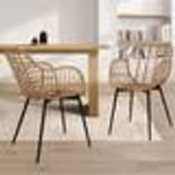 IDMARKET Lot de 2 chaises de salle à manger fauteuils de table SUMMER effet rotin pied métal noir