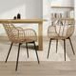 IDMARKET Lot de 2 chaises de salle à manger fauteuils de table SUMMER effet rotin pied métal noir