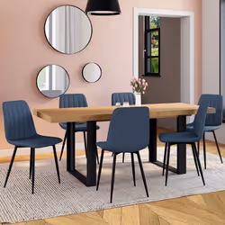 IDMARKET Lot de 6 chaises MIRA en tissu bleu pour salle à manger