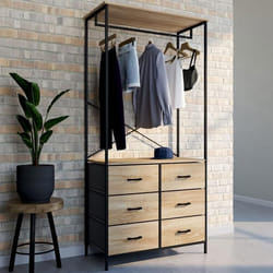 IDMARKET Dressing penderie L. 80 cm UTAH avec 6 bacs en tissu bois et noir