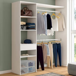 IDMARKET Kit dressing MELINE 160 x 40 x 180 cm blanc avec étagères + tiroir + double penderie