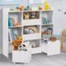 IDMARKET Meuble de rangement enfant MANA 5 étagères 3 bacs et 2 cubes sur roulettes blanc