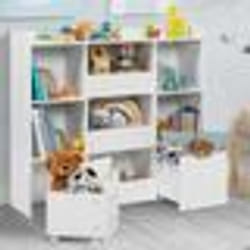 IDMARKET Meuble de rangement enfant MANA 5 étagères 3 bacs et 2 cubes sur roulettes blanc