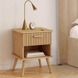 IDMARKET Lot de 2 tables de chevet JULIETTE 1 tiroir avec niche effet lattes tasseau bois
