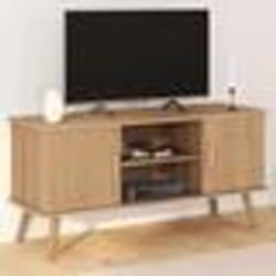 IDMARKET Meuble TV 110 cm JULIETTE 2 portes lattes tasseau bois coloris chêne
