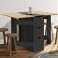 IDMARKET Table console pliable EDI 2-4 personnes avec 3 tiroirs noirs plateau façon hêtre 103 x 76 cm