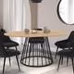 IDMARKET Table à manger extensible ronde YUNA 4-8 pers plateau bois et pied filaire en métal 110 - 150 cm