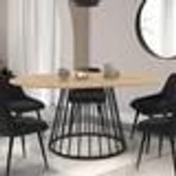 IDMARKET Table à manger extensible ronde YUNA 4-8 pers plateau bois et pied filaire en métal 110 - 150 cm