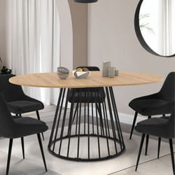 Table à manger ronde extensible - IDMARKET - YUNA - Bois et noir - 4-8 personnes - 110-150 cm