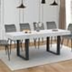 IDMARKET Table à manger extensible rectangle PHOENIX 4-8 personnes plateau effet marbre blanc ALASKA 160-200 cm