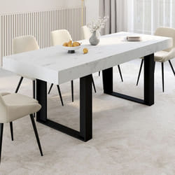 Table à manger rectangle extensible - IDMARKET - PHOENIX - Mabre et noir - 4-8 personnes - 160-200 cm