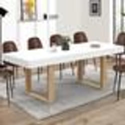 IDMARKET Table à manger extensible rectangle PHOENIX 4-8 personnes blanc pieds bois 160-200 cm