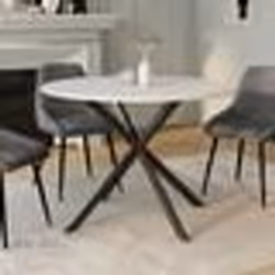 IDMARKET Table à manger ronde ALIX 6 personnes pied araignée noir plateau effet terrazzo SIMONE 110 cm