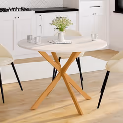 IDMARKET Table à manger ronde GISELE 6 personnes pied araignée bois plateau blanc 110 cm