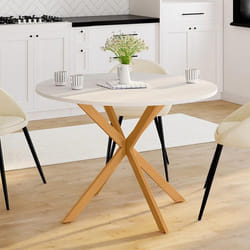 IDMARKET Table à manger ronde GISELE 6 personnes pied araignée bois plateau blanc 110 cm