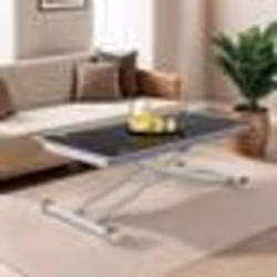 IDMARKET Table basse fixe relevable en table à manger rectangulaire URBANA plateau verre trempé pied chrome